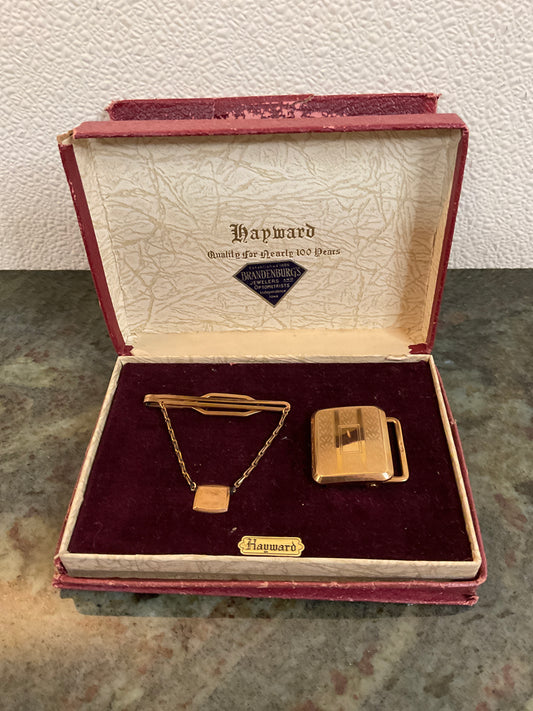 Vintage Hayward Gentleman’s Matching Belt Buckle and Tie Chain Set