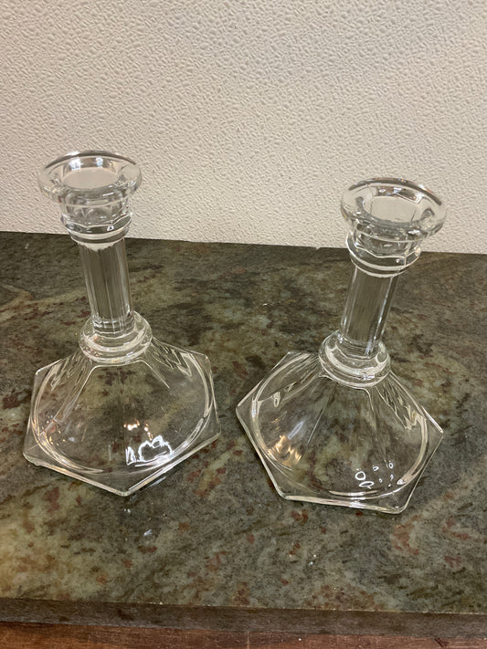 Vintage Crystal  Clear Glass Candlestick Holders