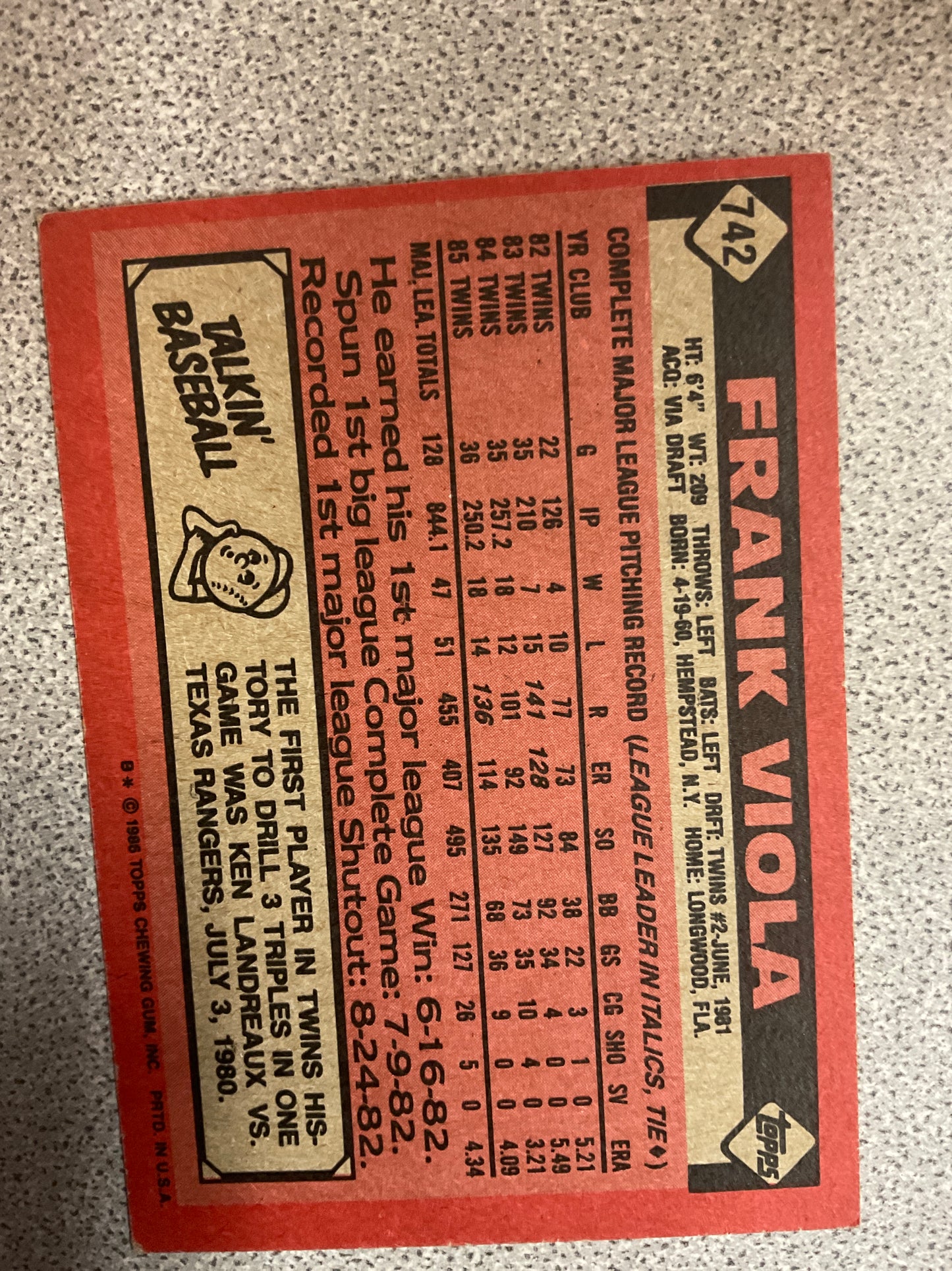 Baseball Card Frank Viola
