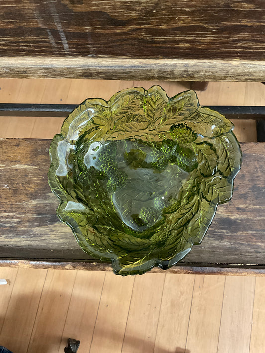 Vintage Green Pressed Glass Dish