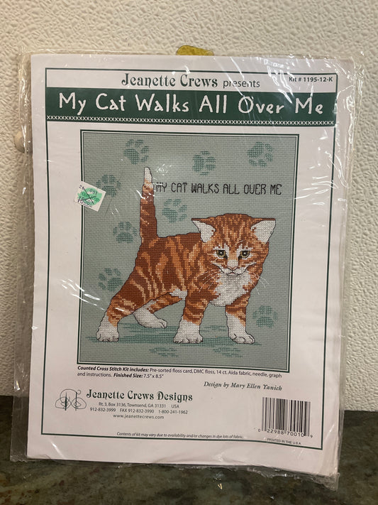 My Cat Walks All Over Me Counted Cross Stitch Kit