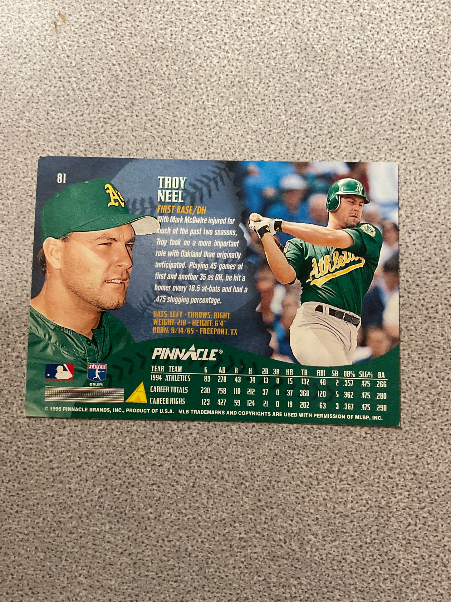 Baseball Card Troy Neel