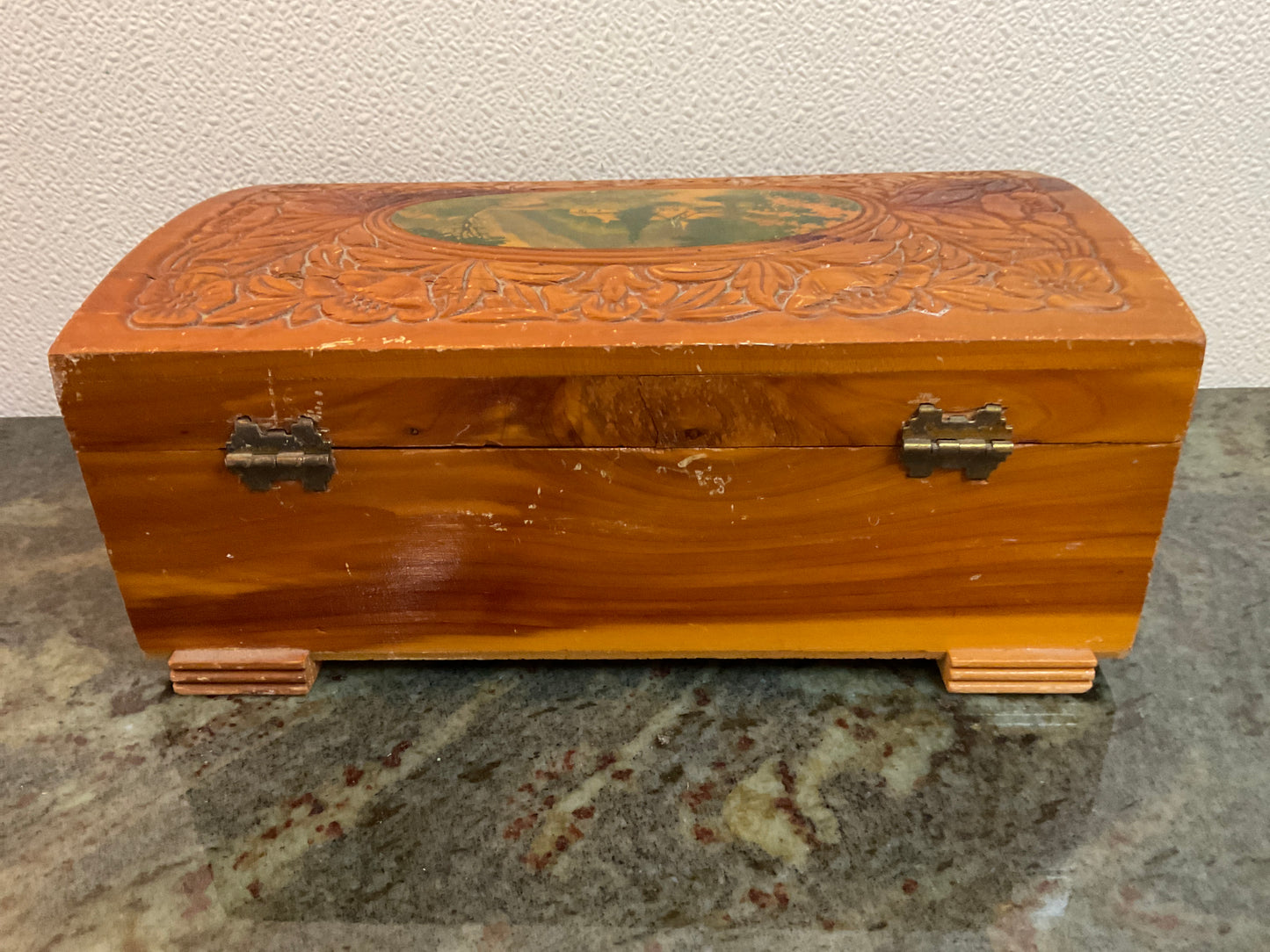 Vintage Carved Cedar Jewelry Box