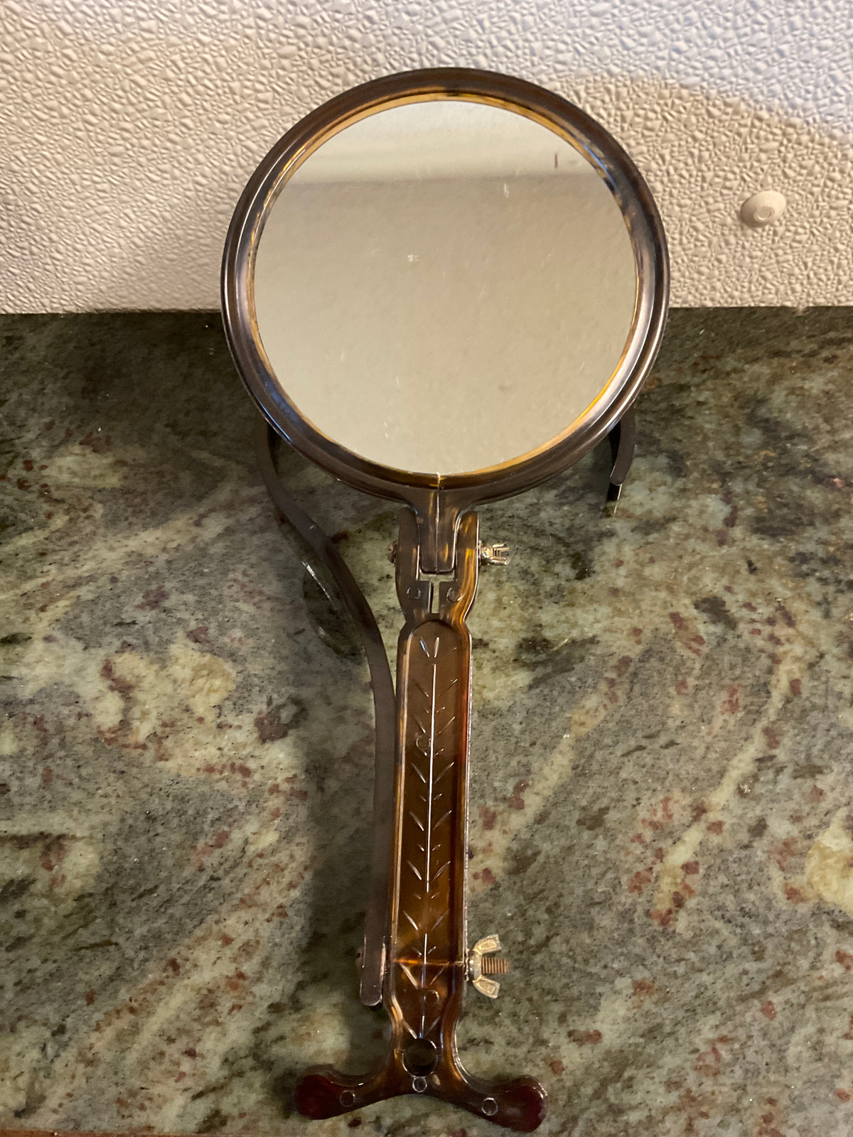 Vintage Amber Brown Hinged Handheld Mirror