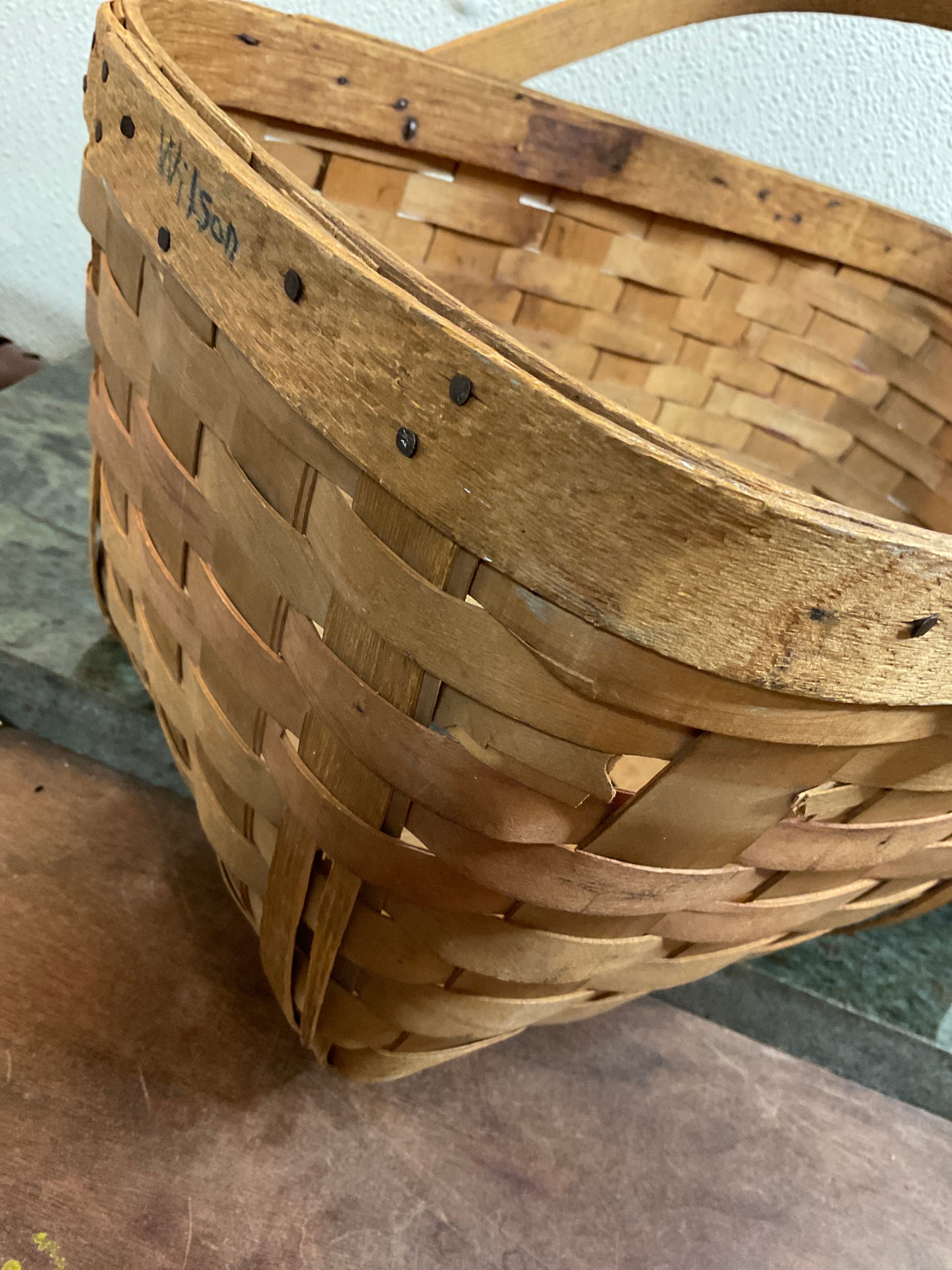 Vtg Large Wood Woven Gathering Basket