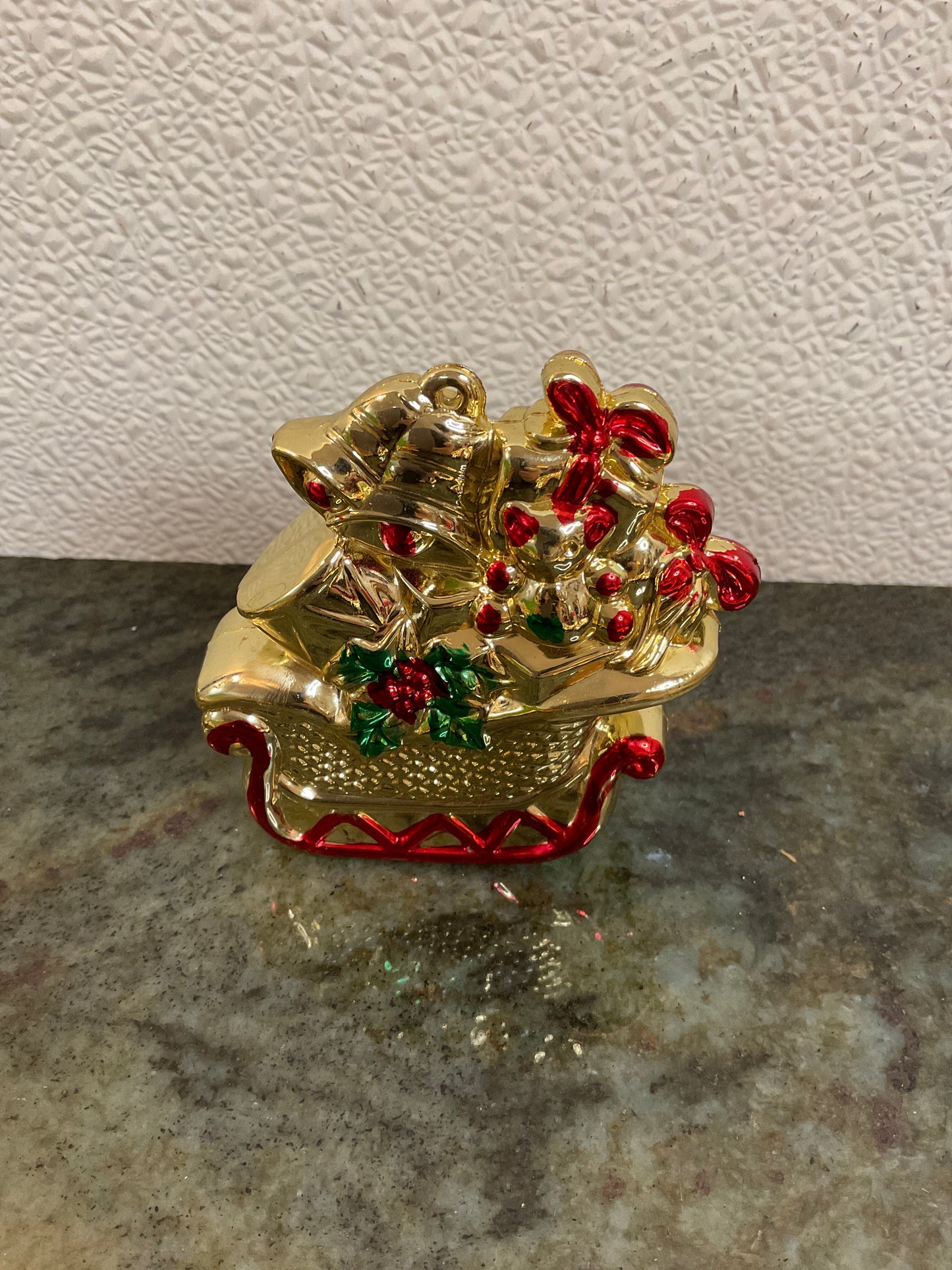 Vintage Metallic Plastic Sleigh Ornament