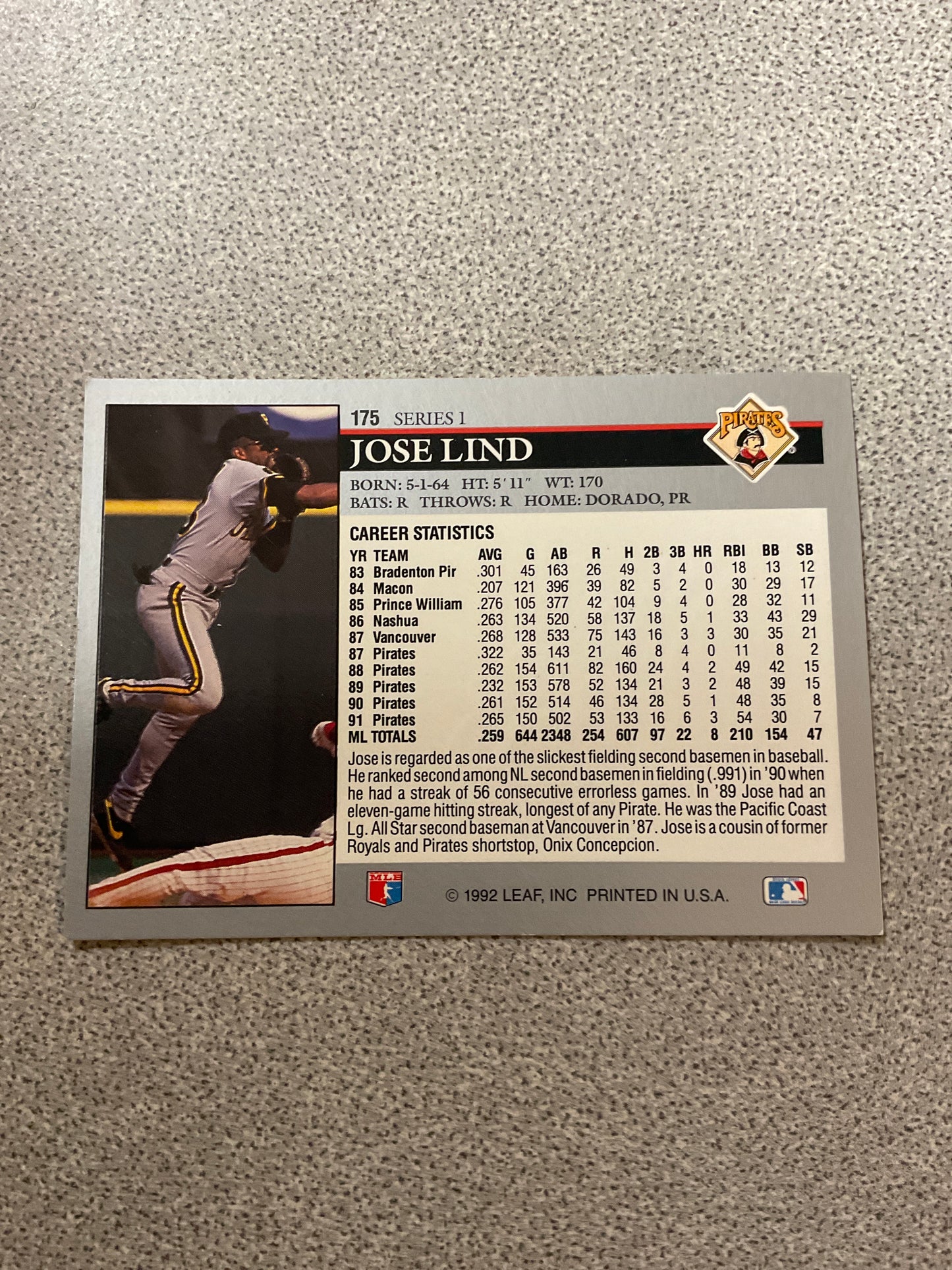 Baseball Card Jose Lind