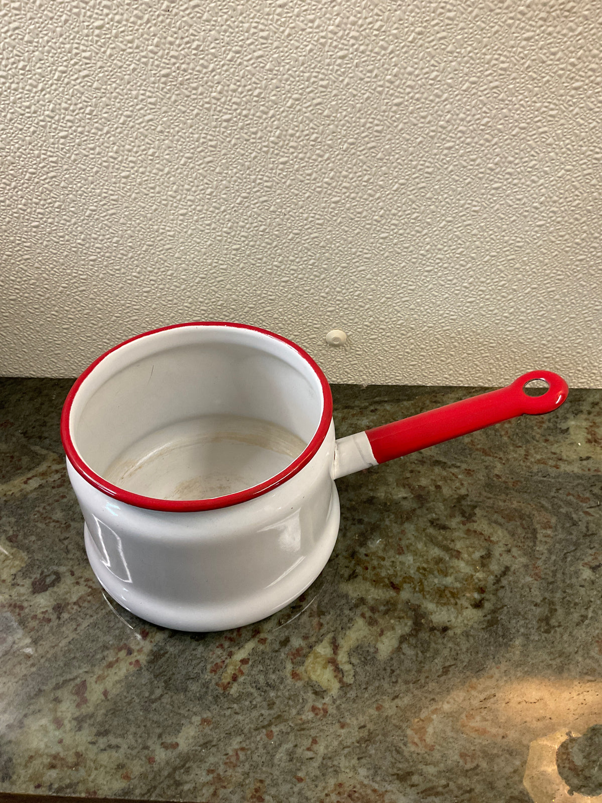 Vintage Red & White Enamel Sauce Pan