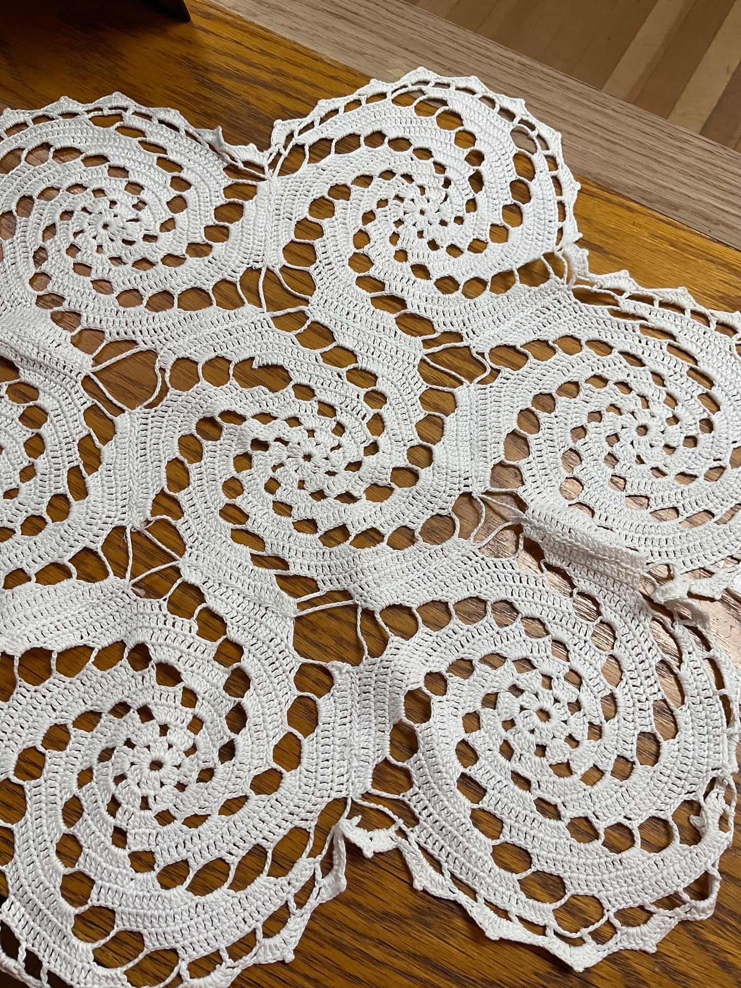 Hand crouched Pinwheel Doily 20”