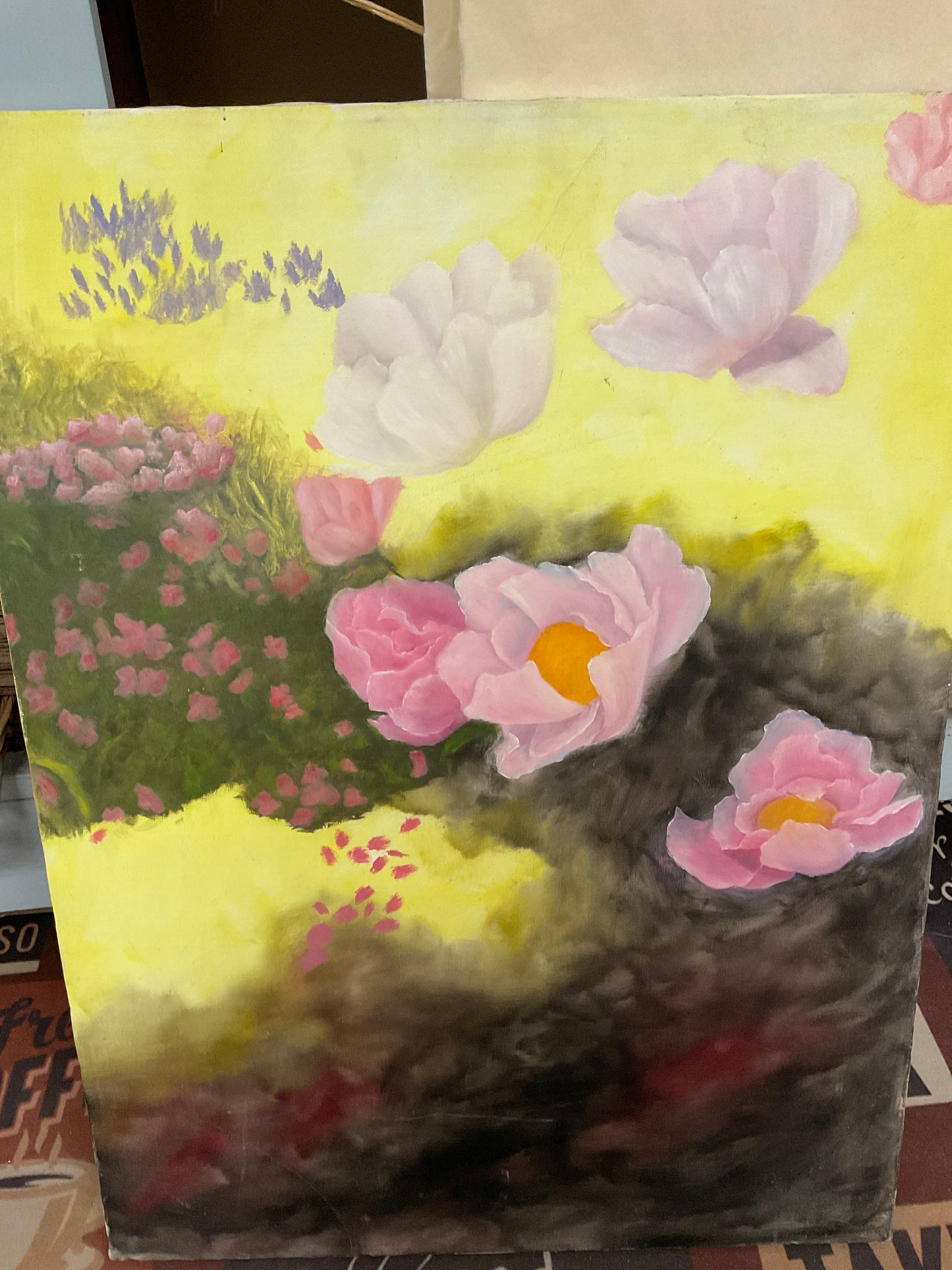Pink And Yellow Floral Painting
