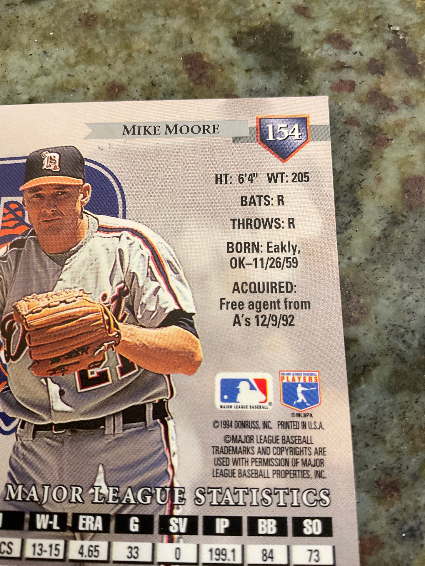 Mike Moore 1994 Dunross Baseball Card