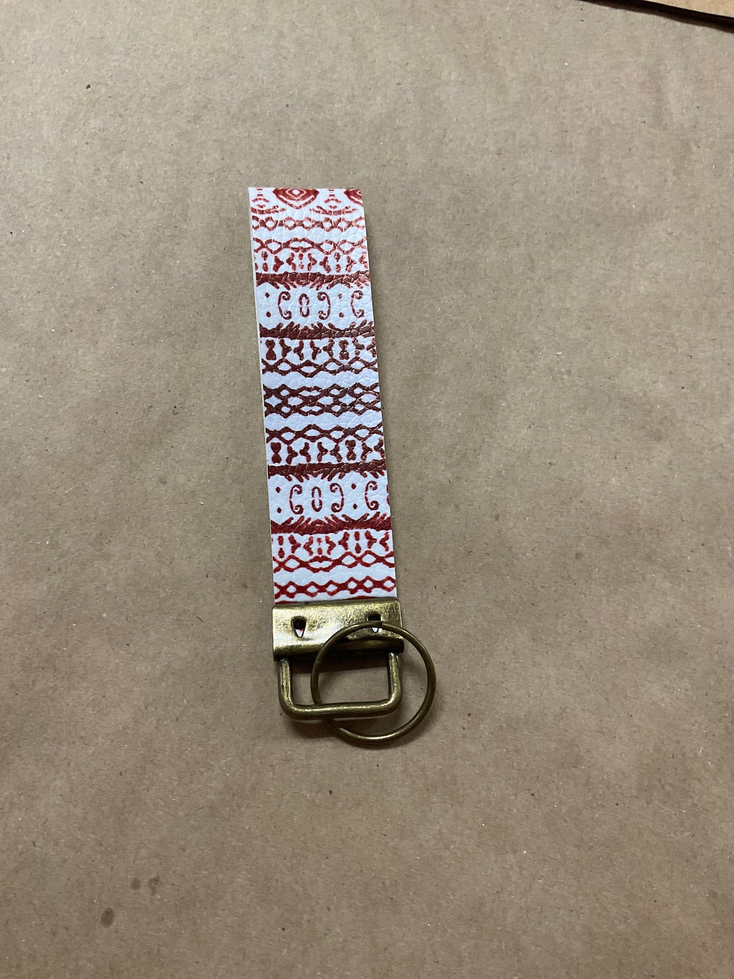 Faux Leather Red Western Print Wrist Keychain