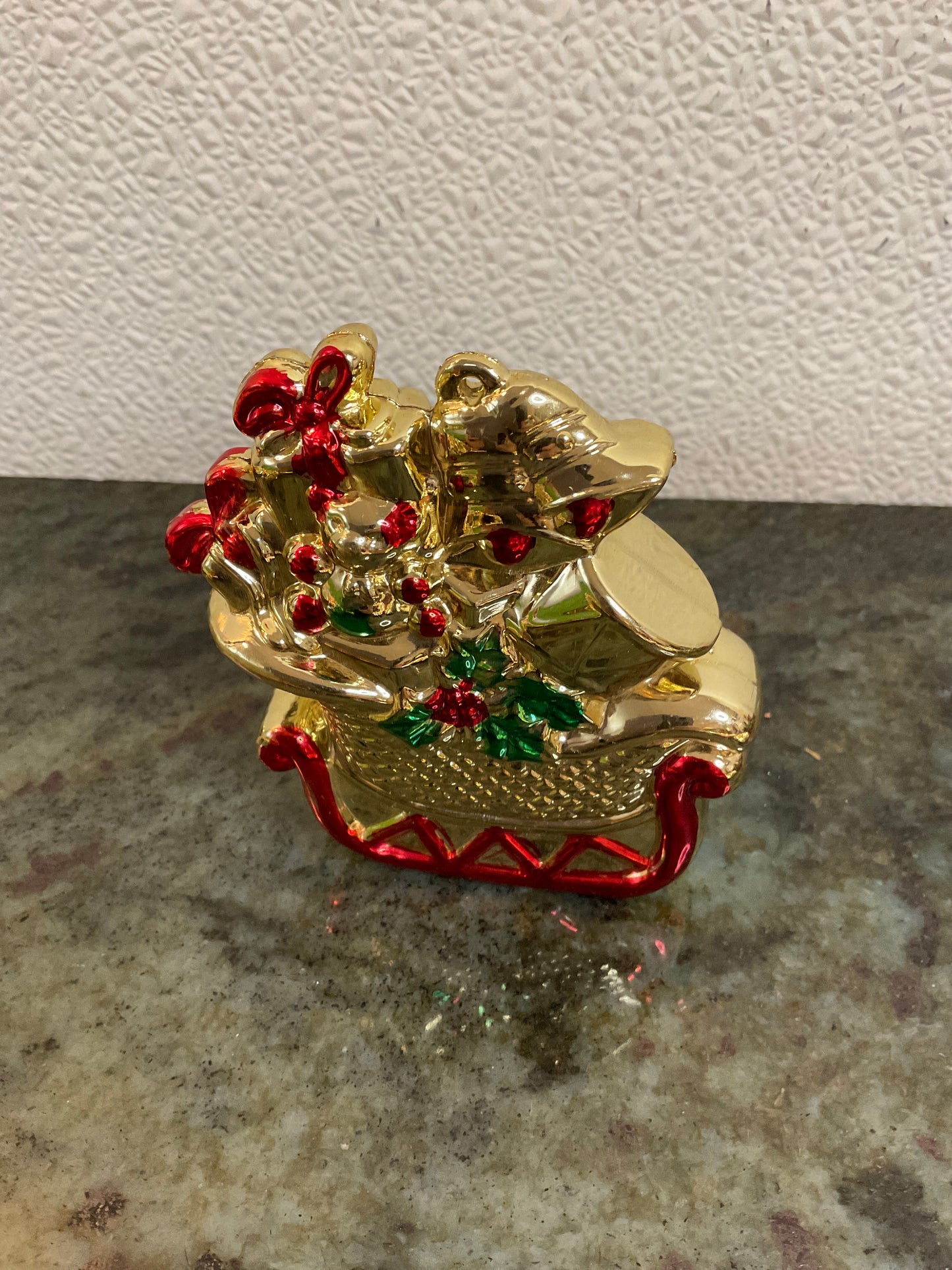 Vintage Metallic Plastic Sleigh Ornament