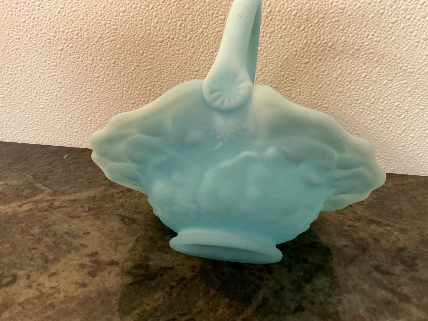 Fenton Blue Milk Glass Water Lily Basket