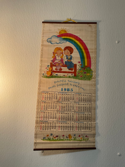 Vintage 1985 Bamboo Roll Up Calendar