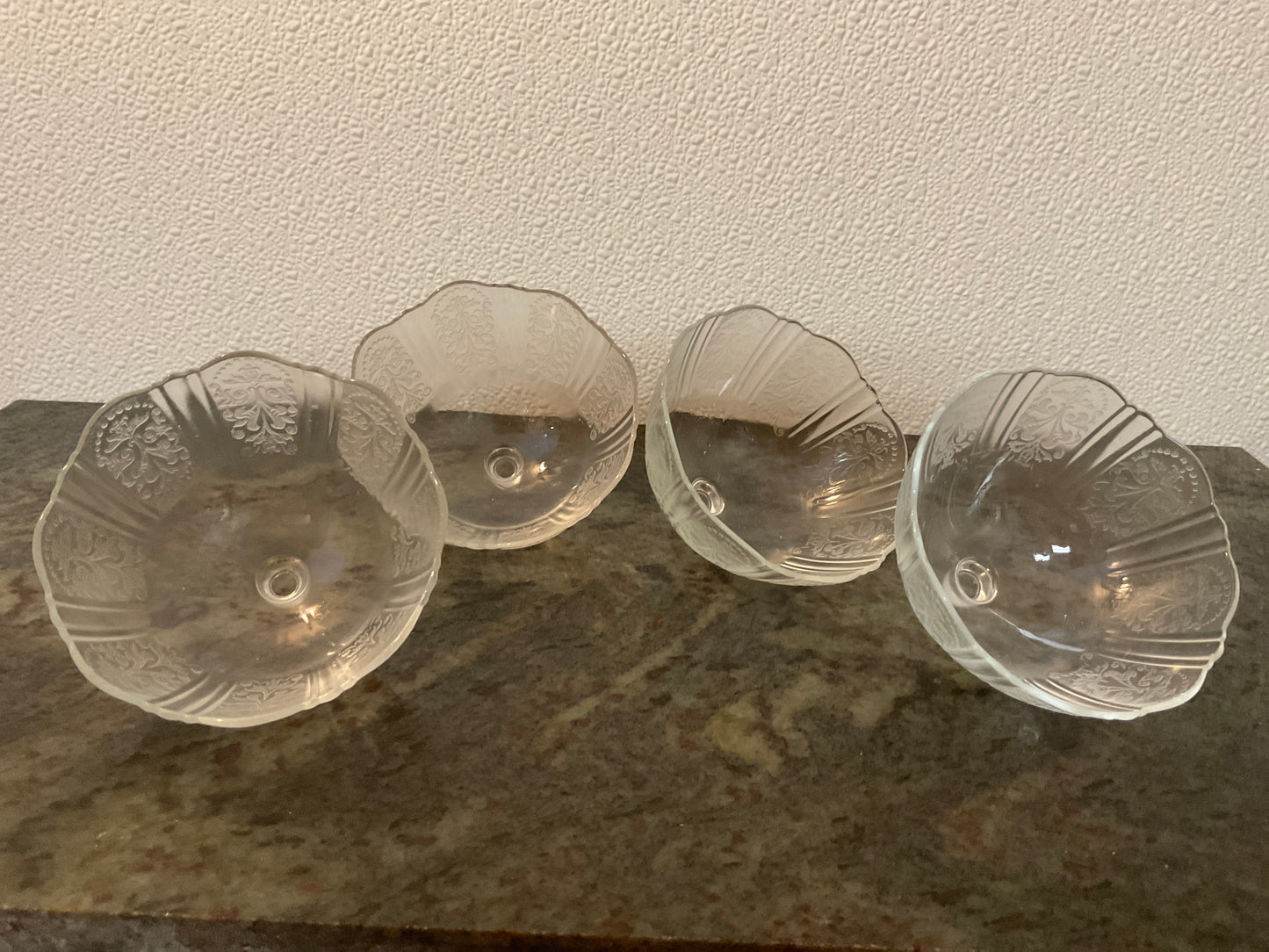 Vintage Art Deco Clear Pressed Glass Desert Cup Inserts. Set of 4. 1920’s~1930’s.