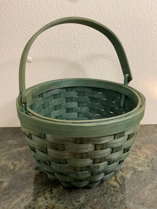 Green Stained Woven Wood Basket w/Handle