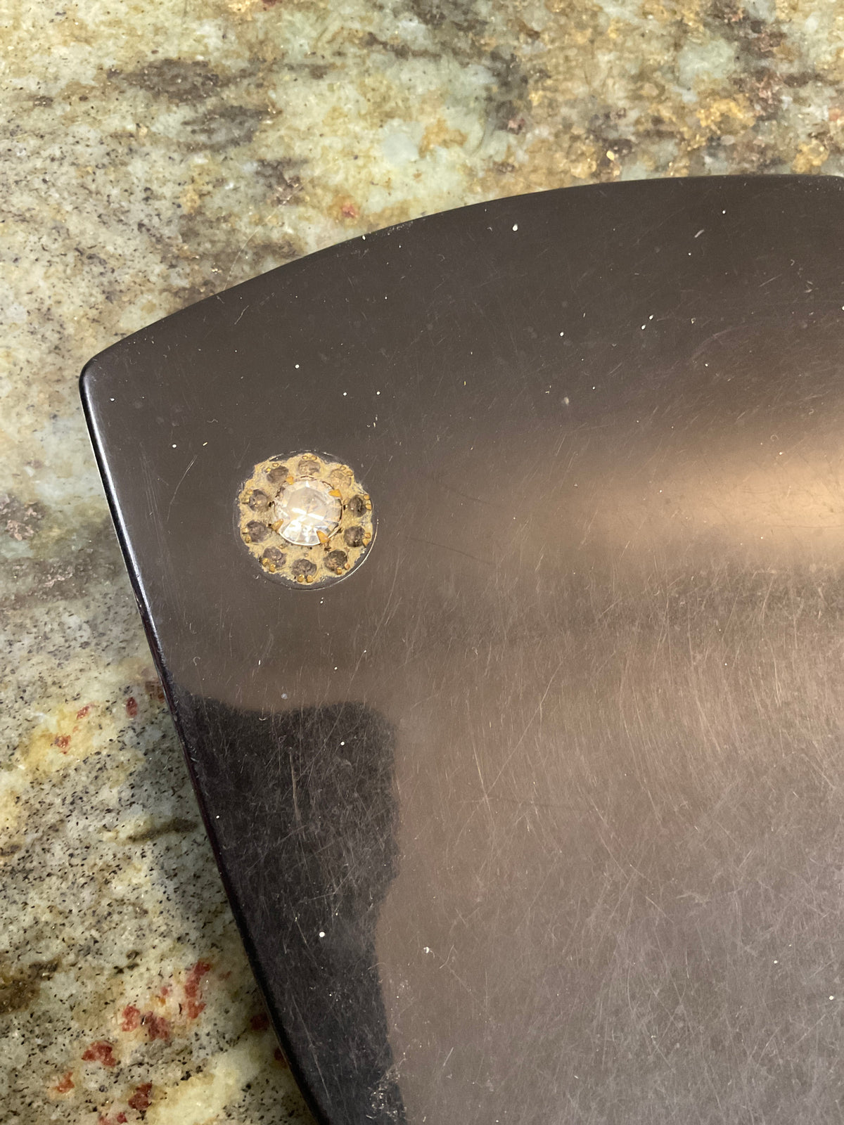 Vintage Black Hand Mirror w/ Rhinestones