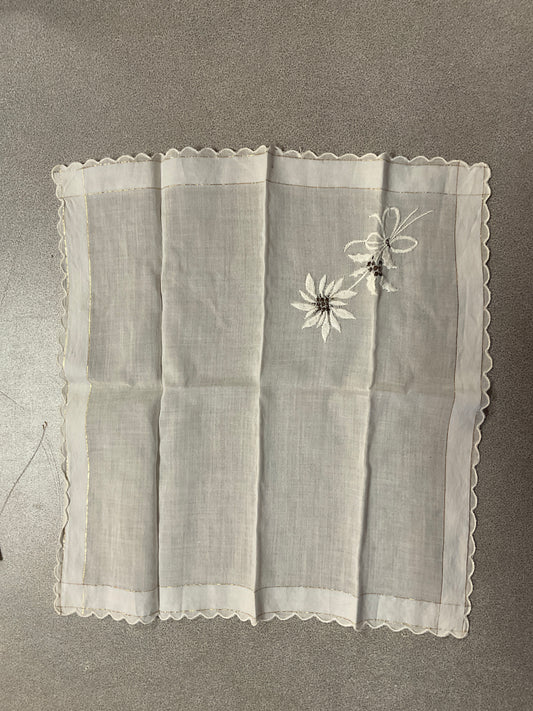 Vtg Embroidered Handkerchief w/Gold Accent