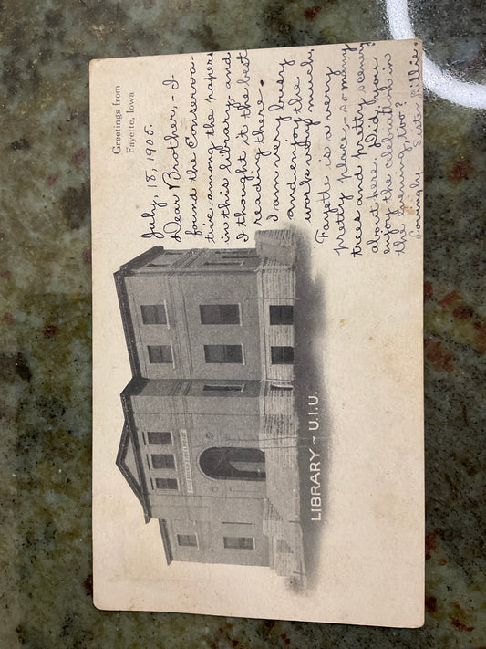 Library at UIU in Fayette Iowa 1905 Post Card