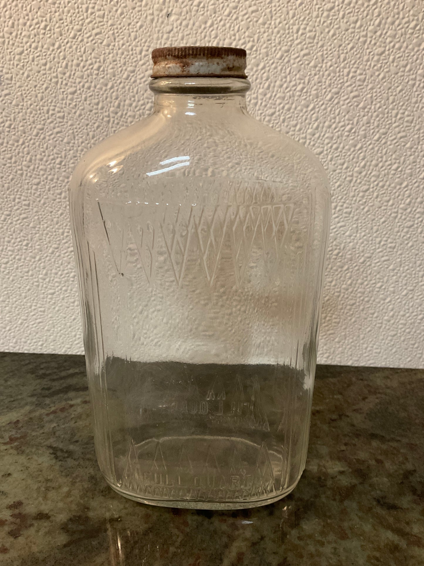 Vintage ‘Fine Vinegar’ Glass Embossed Bottle with metal Cap