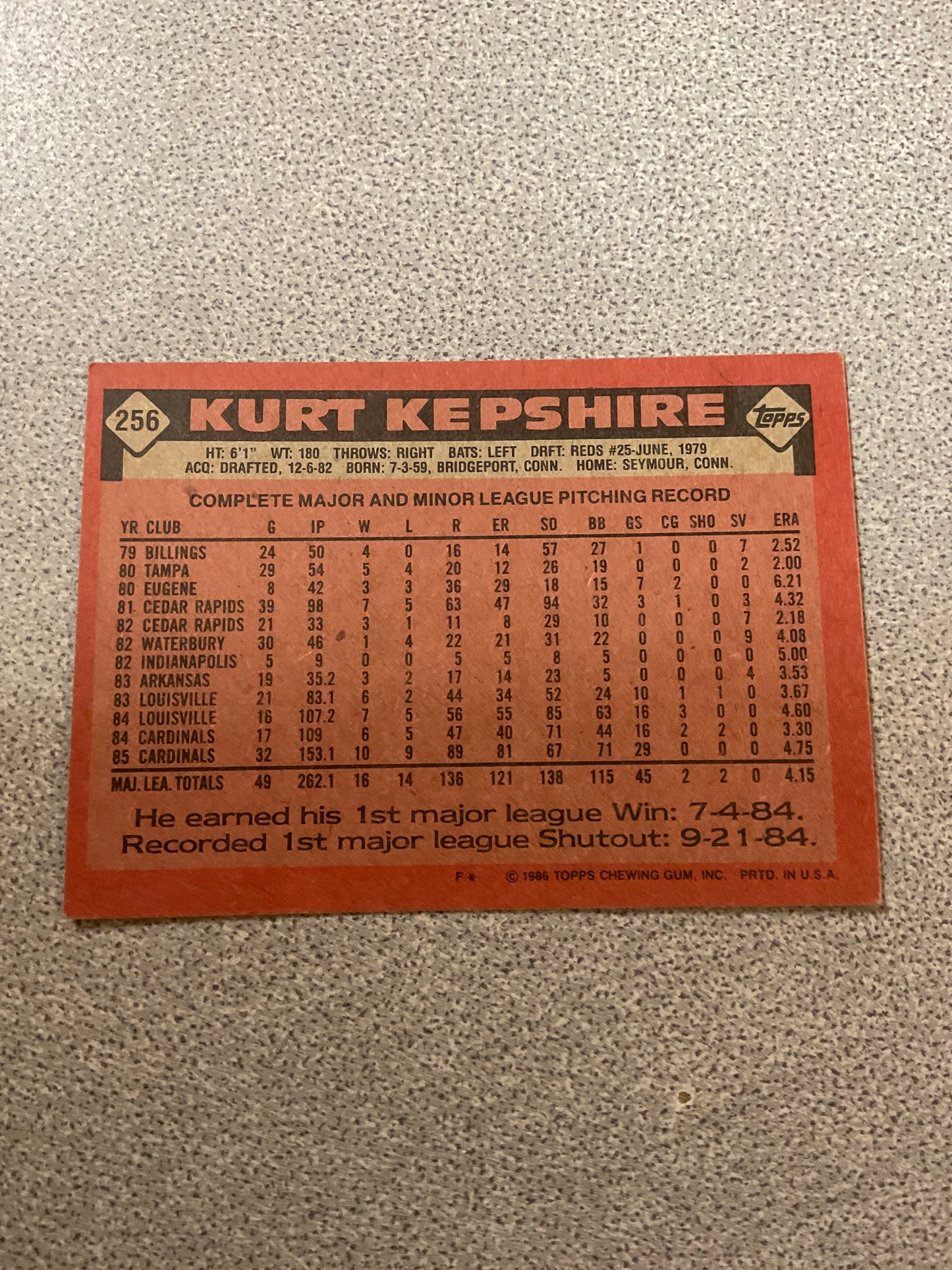 Baseball Card Kurt Kepshire