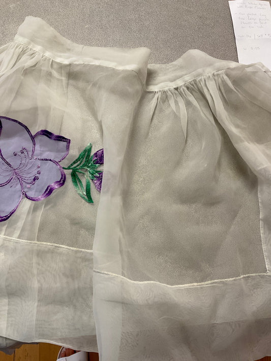 Sheer white Apron with Purple Flowers