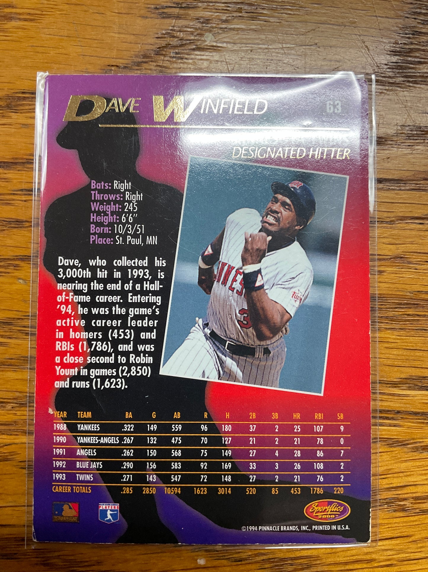 Baseball Card Dave Winfield