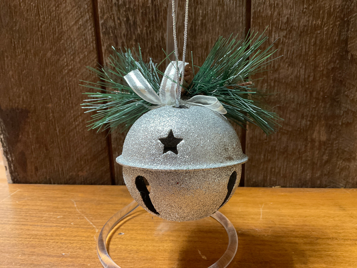 Ornament 3” Sparkling Silver Bell w/Greenery