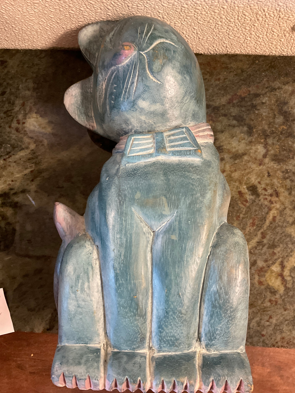 Carved Folk Art Wood Cat Figurine
