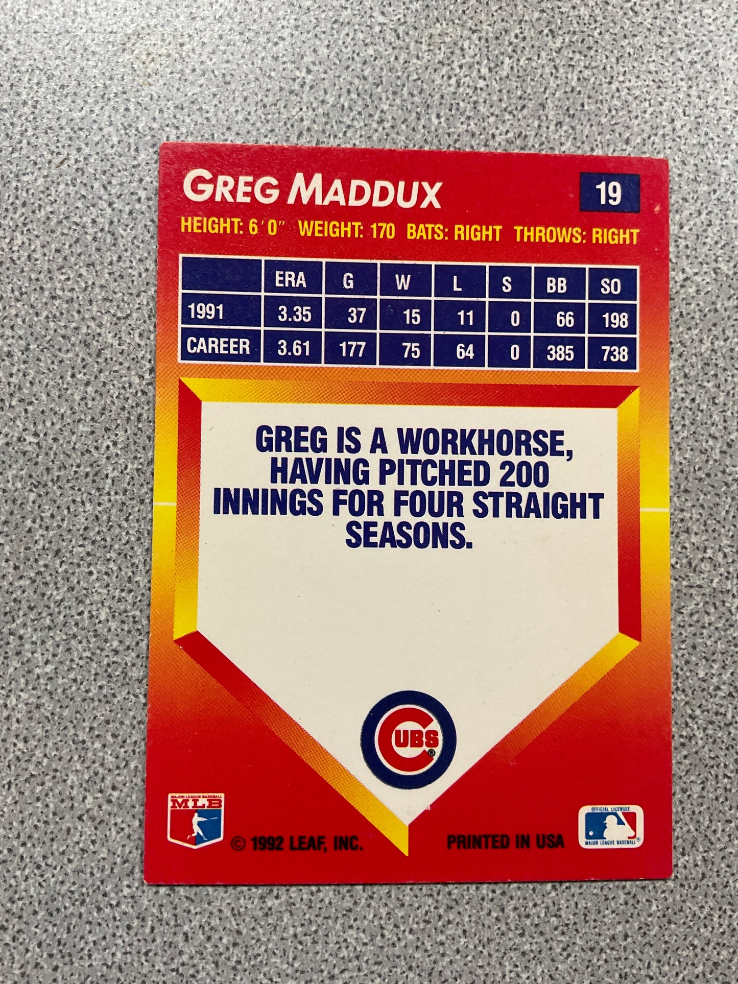 Baseball Card Greg Maddux
