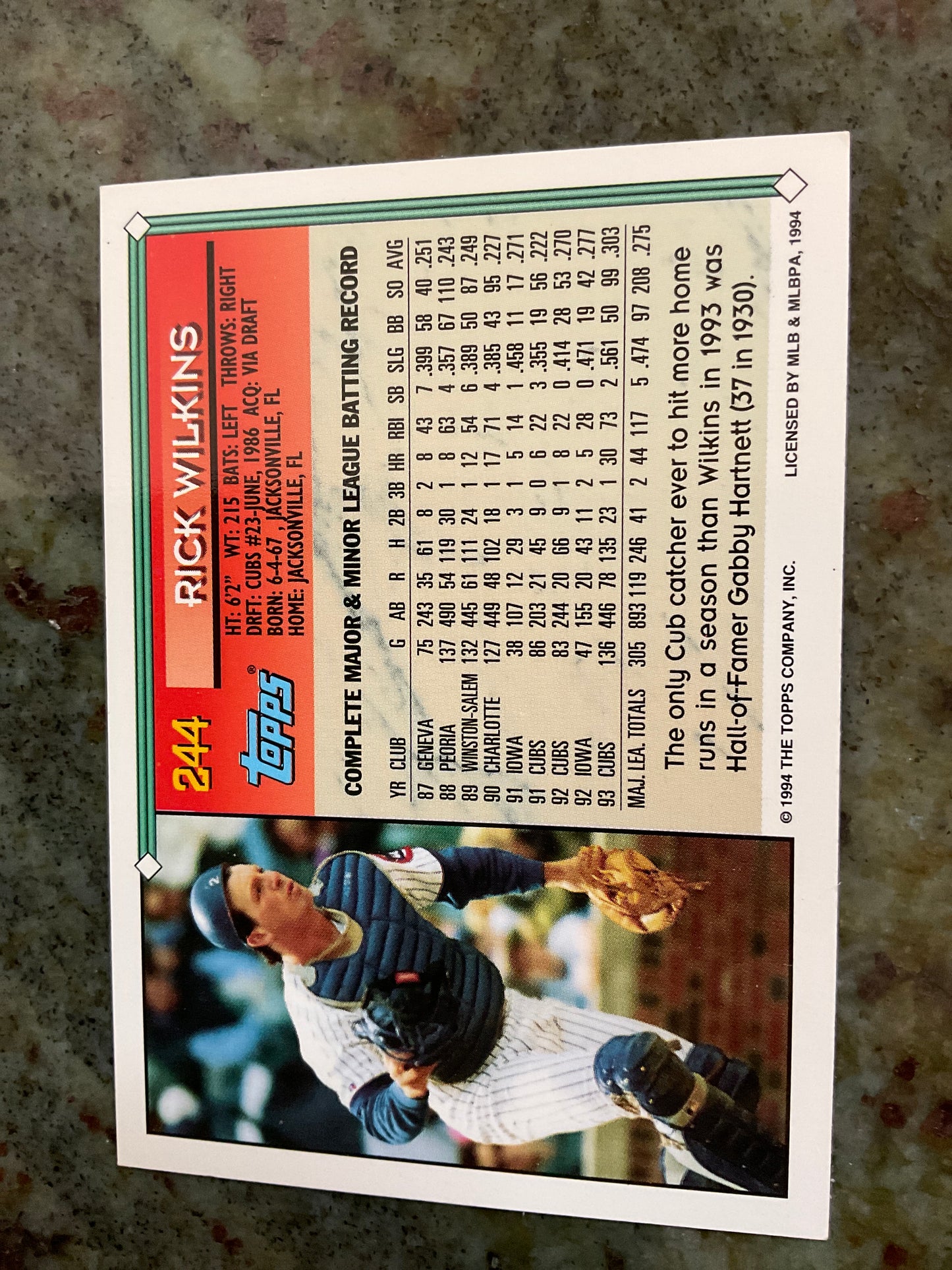 1994 Topps Gold Rick Wilkins Baseball Card