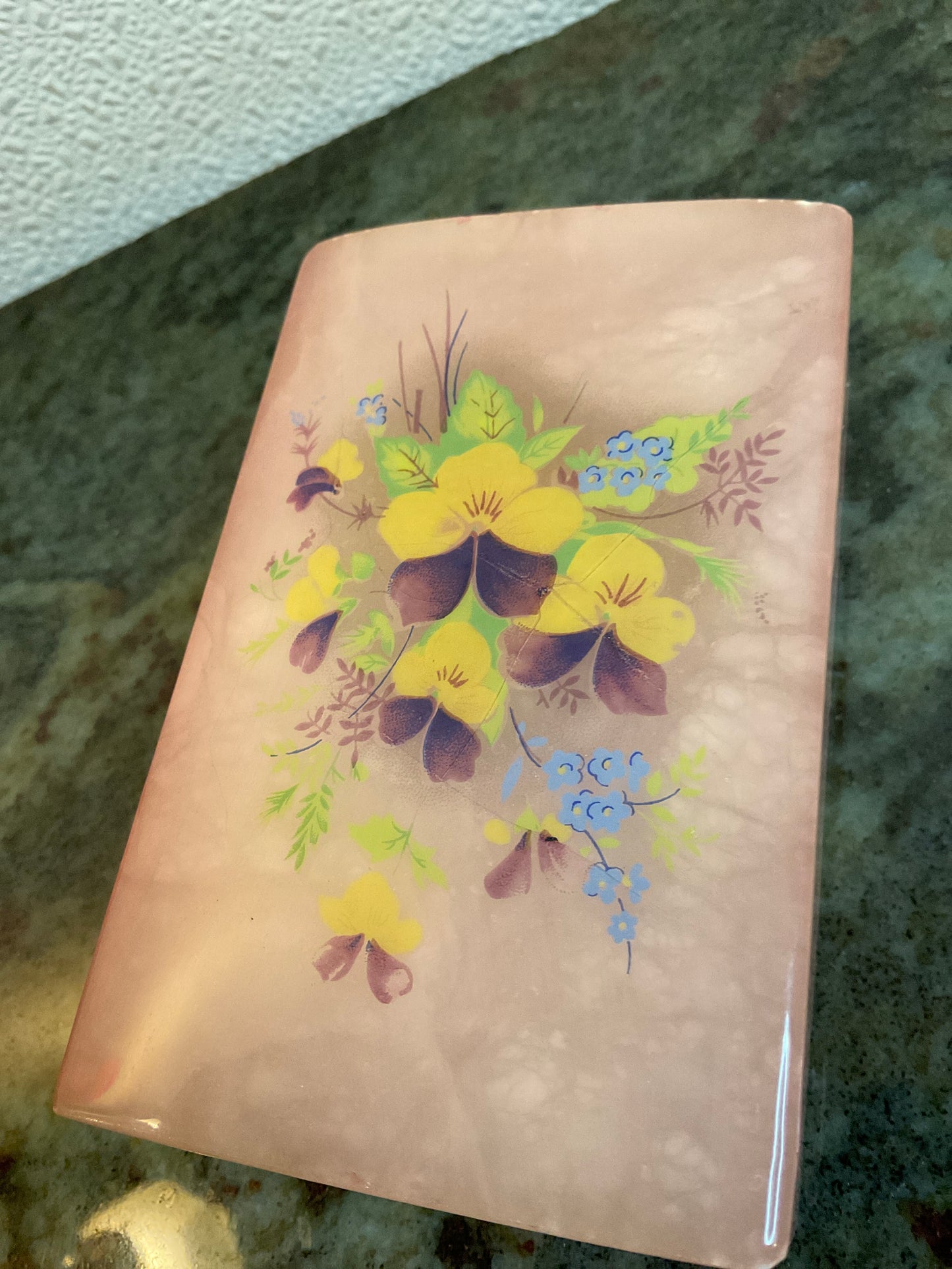 Italian Pink Alabaster Pansy Trinket Box