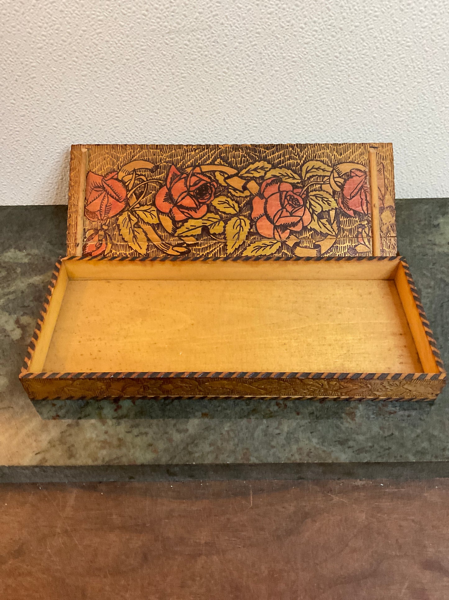 Vintage Pyrography Wooden Box