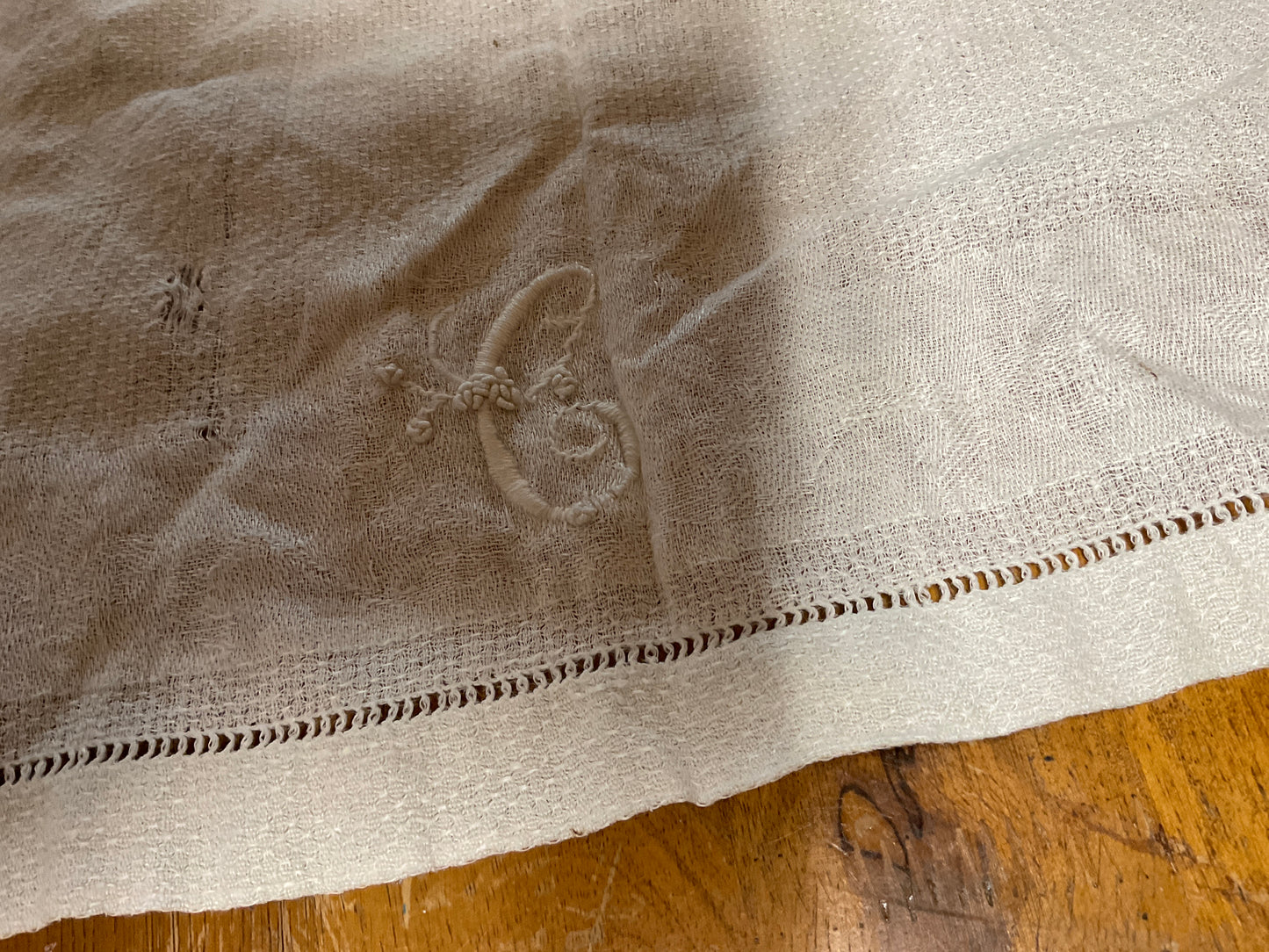 Vtg 35” x 28” Table Runner Initialed “C”