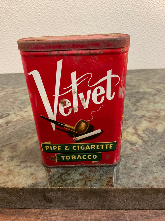 Vtg Velvet Pipe & Cigarette Tin
