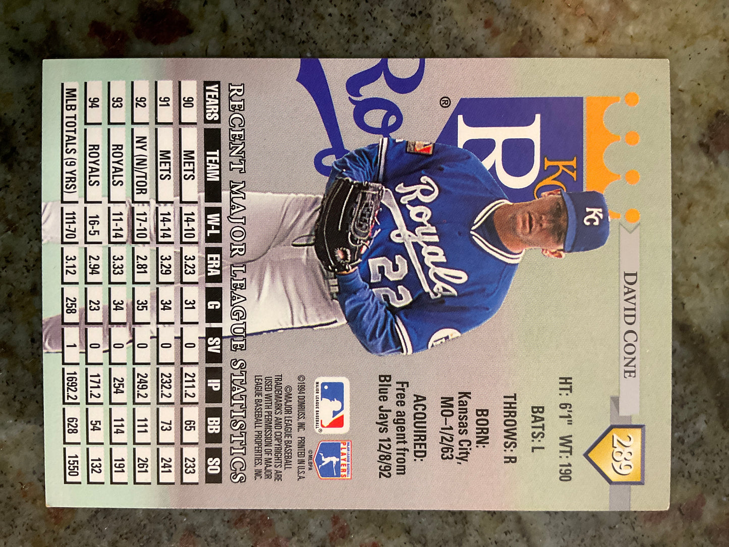 David Cone 1994 Donruss Baseball Card