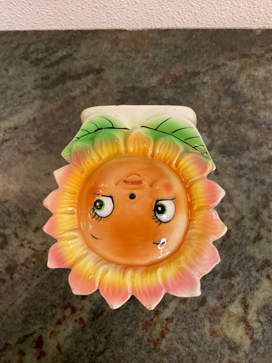 Vintage PY Miyao Anthropomorphic Sunflower Wall Pocket Planter