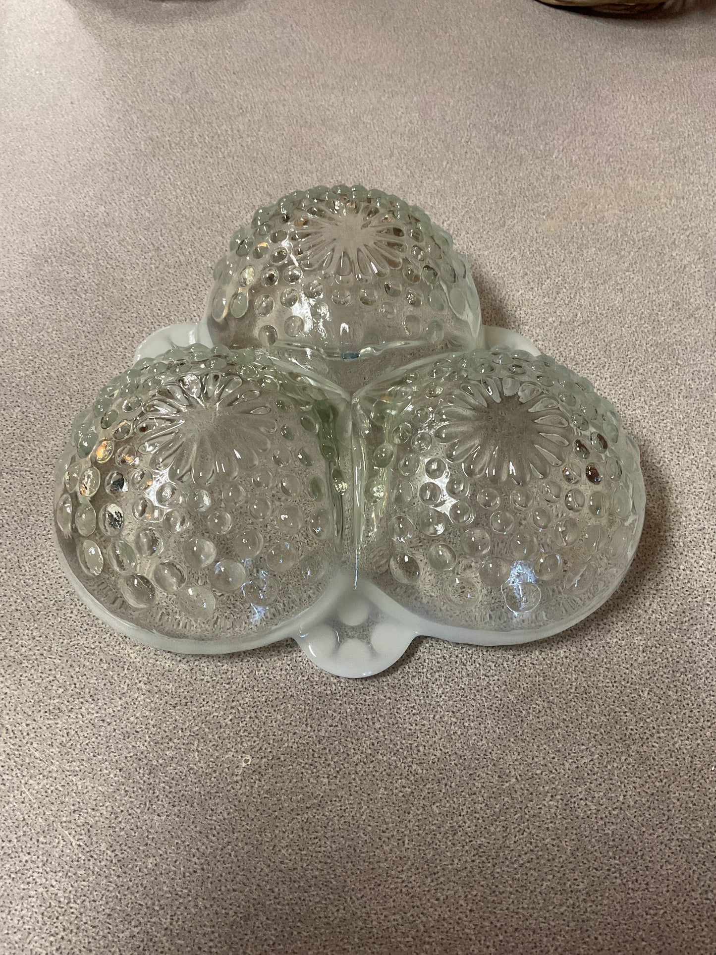 Opalescent Hobnail Glass 3 section dish