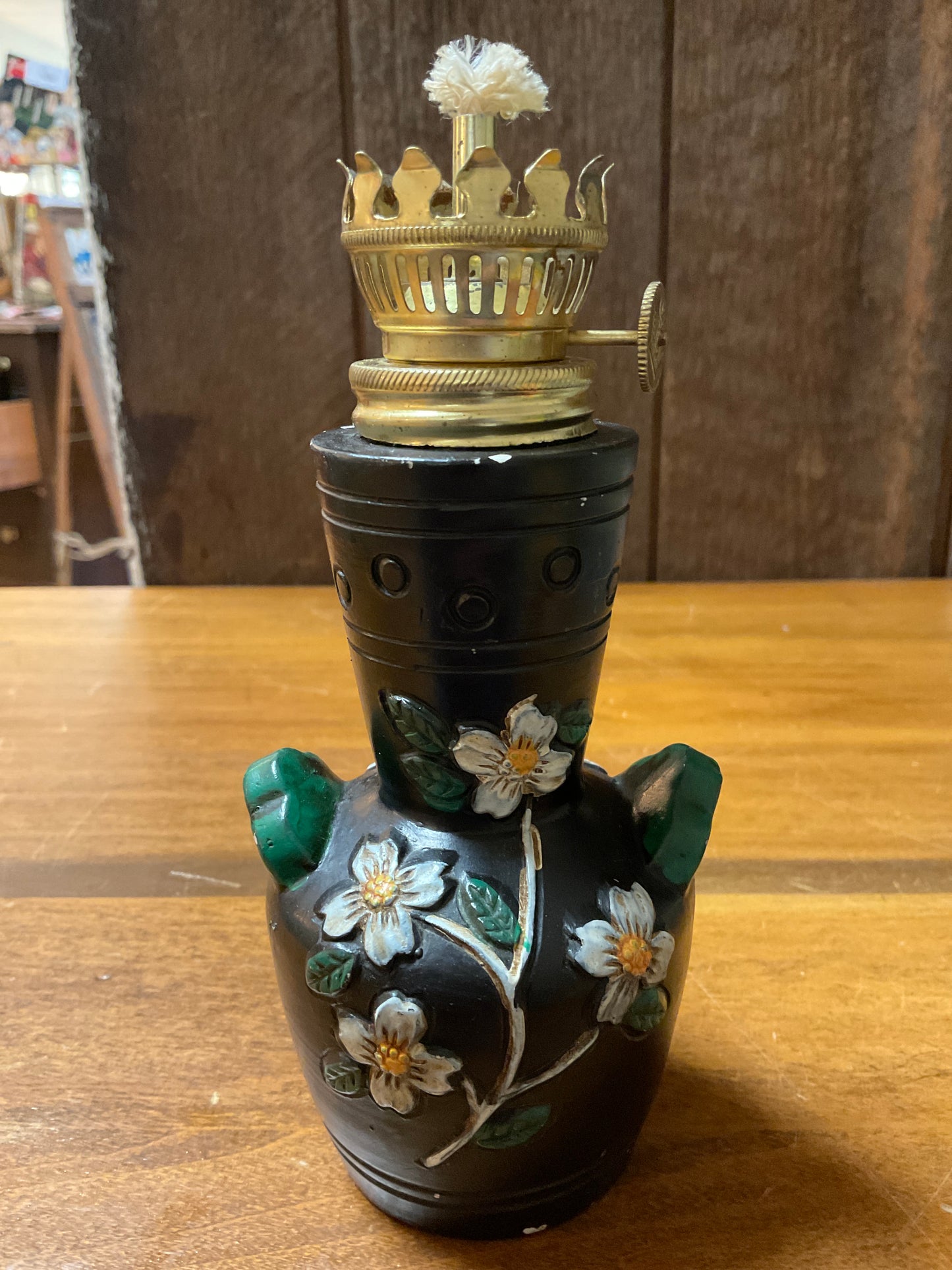 Vtg Mini Oil Lamp W/Flowers Made in Japan