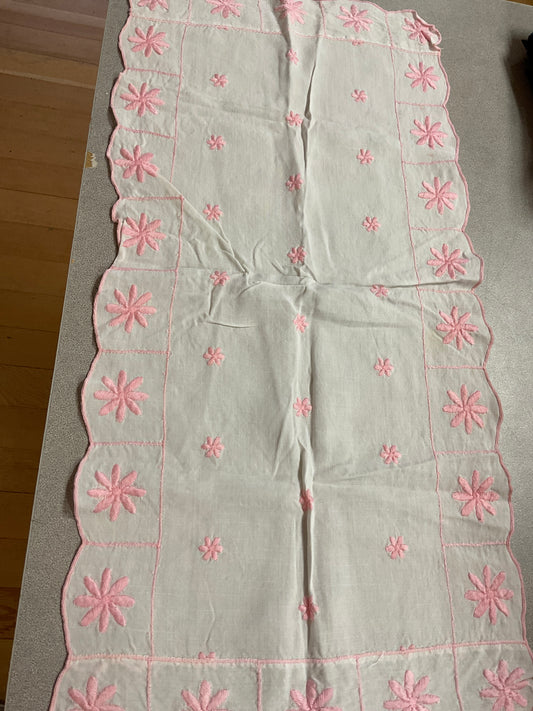 Vintage Embroidered Linen Table Runner