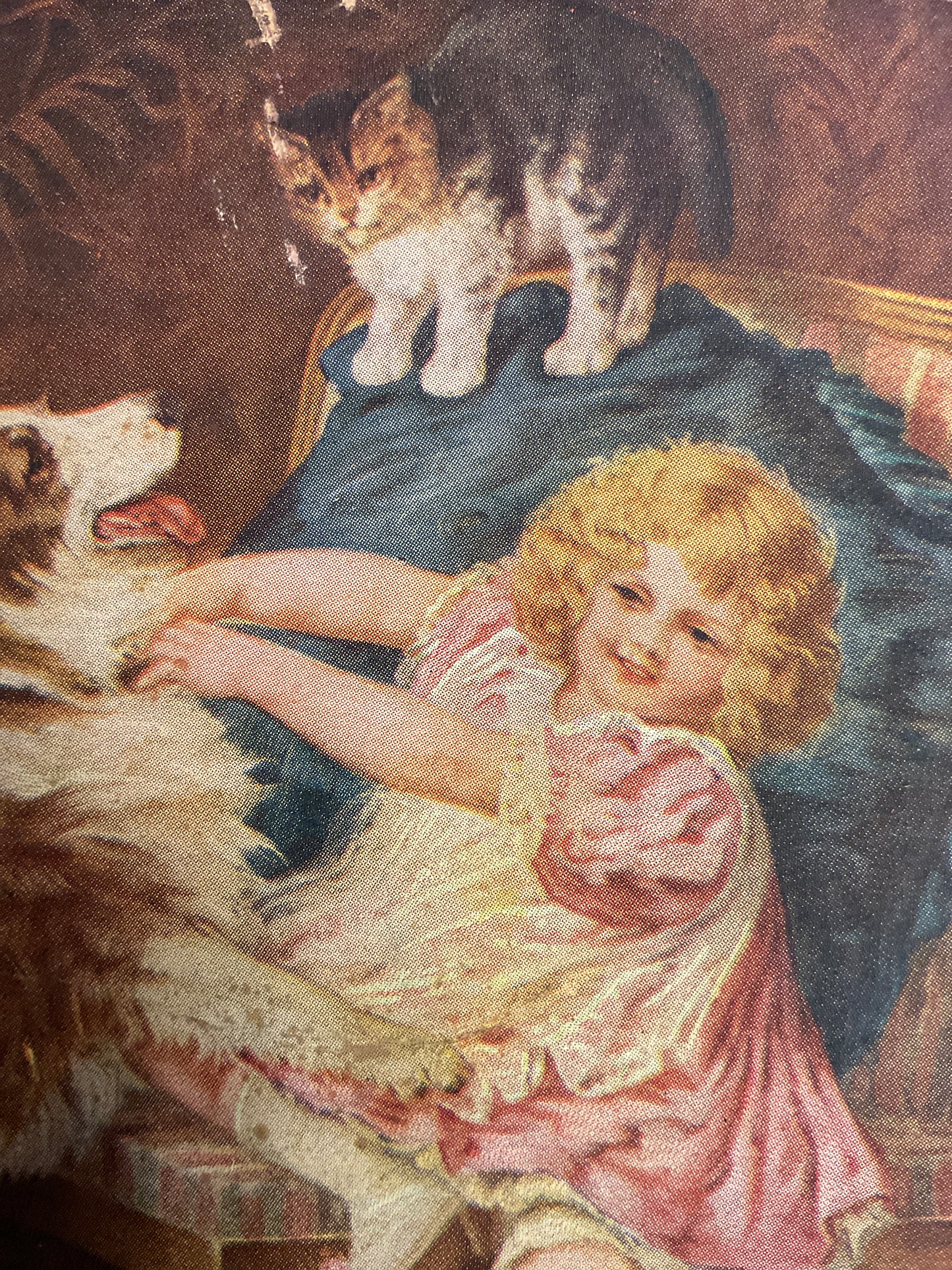 Vintage Post Card Girl and Dogs