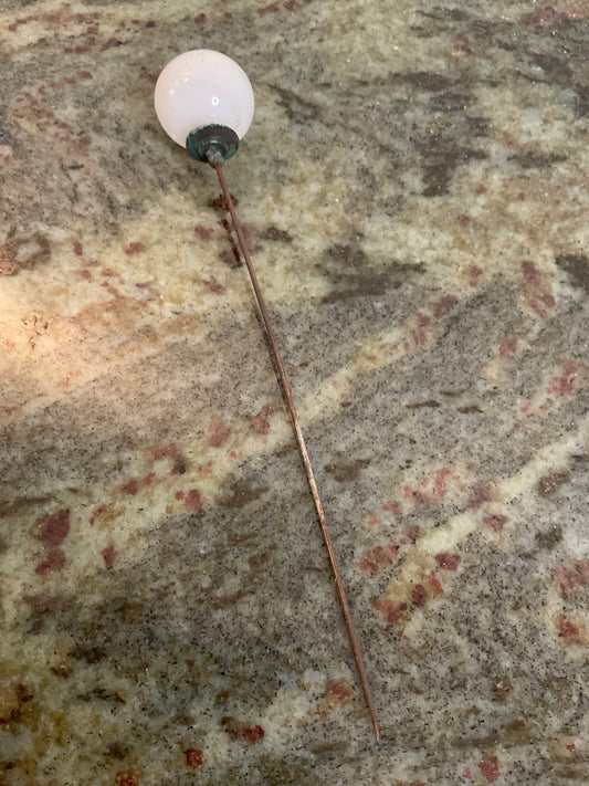 Vintage Hat Pin with White Glass Orb