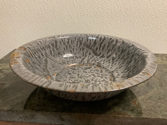 Vintage Gray Granite Enamelware Basin Pan