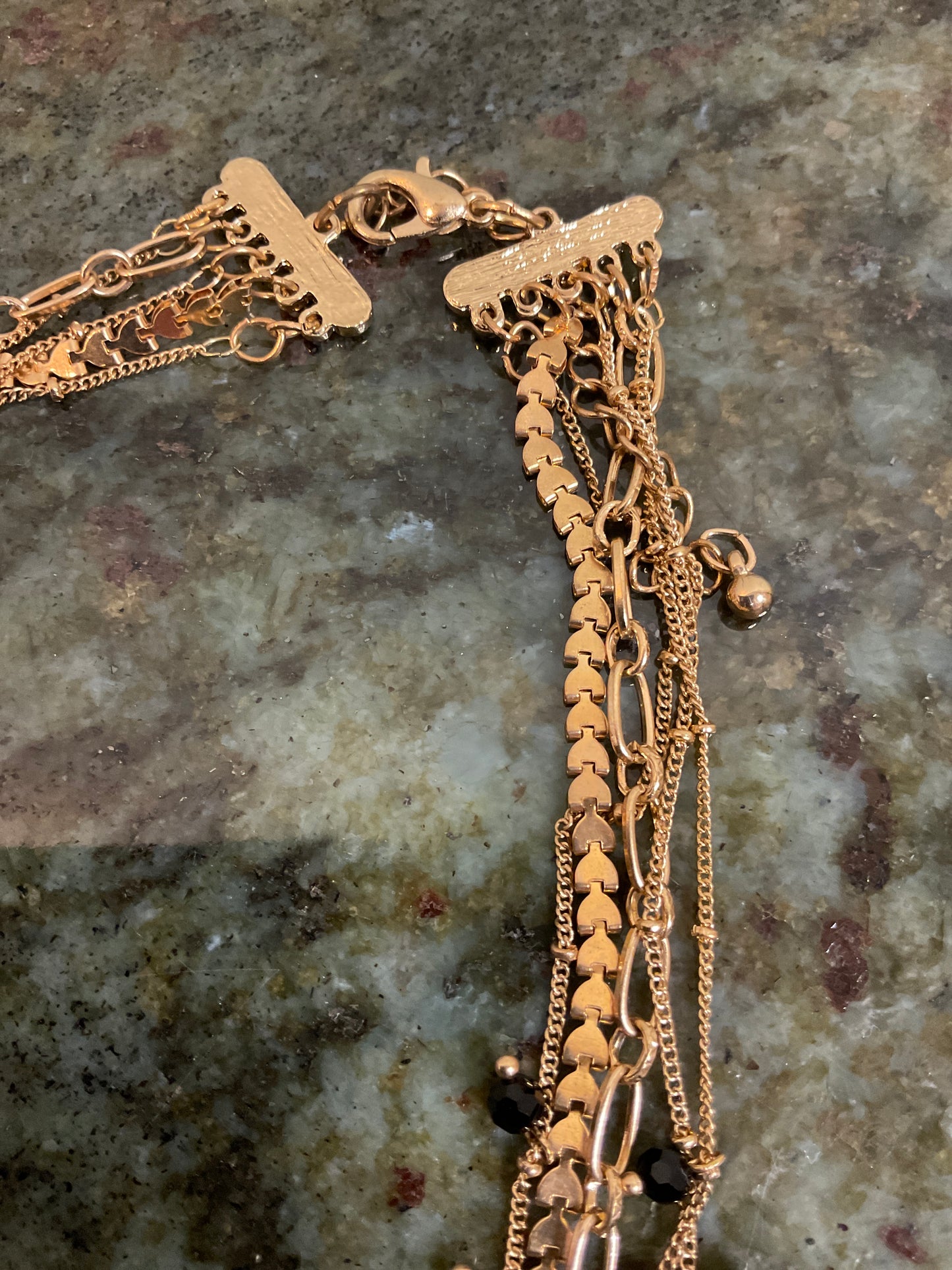 5 Gold Chain with Black Tassels & Beads