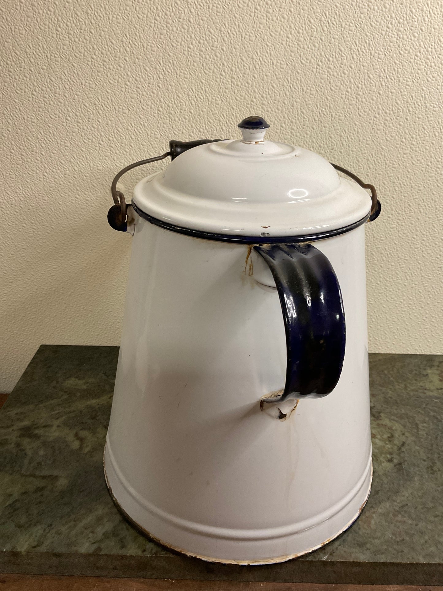 Vintage White Enamel Cowboy Coffee Pot/Kettle