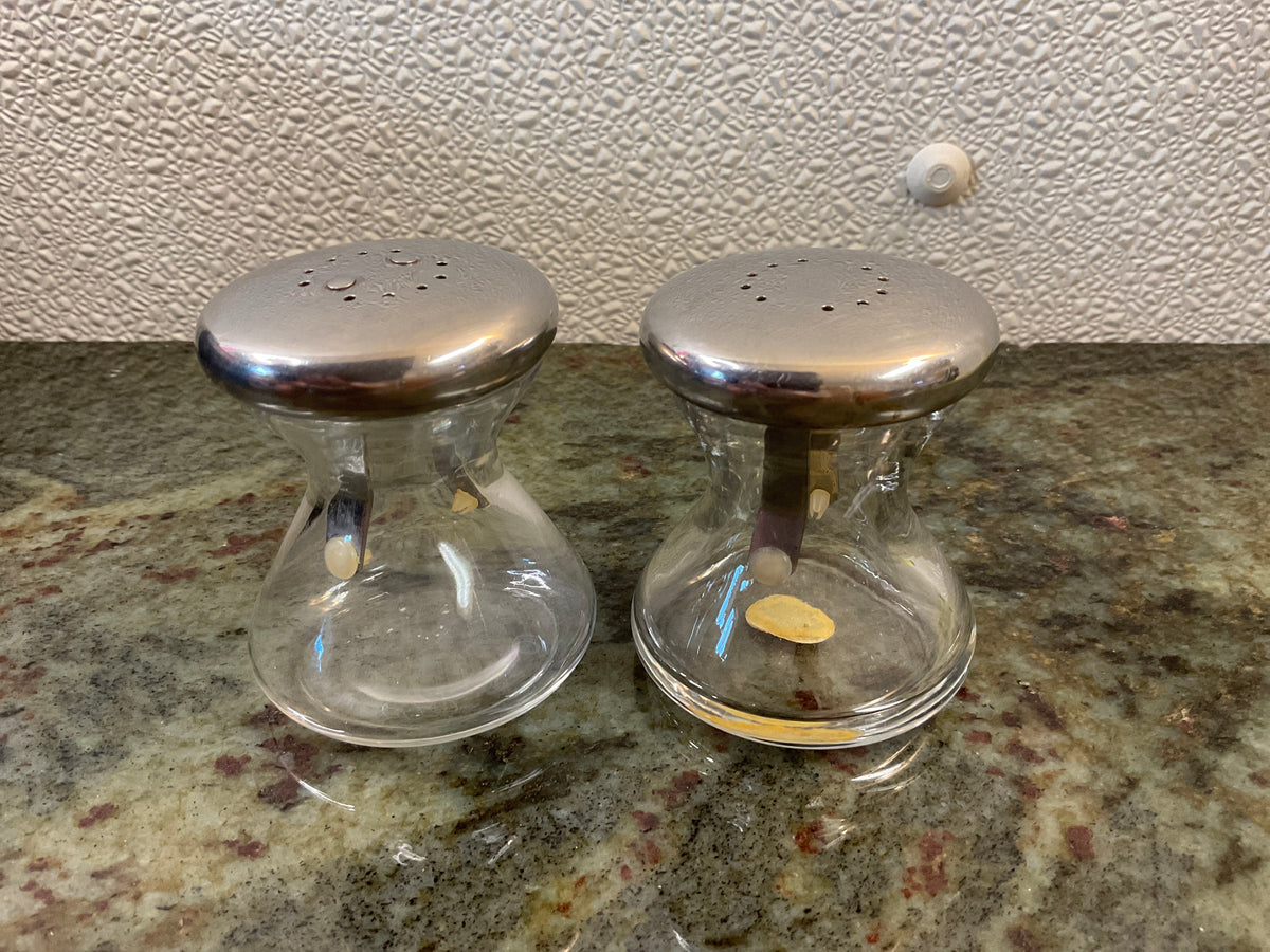 Wilhelm Wagenfeld 2.5” Glass/Chrome Shakers 1950’s.