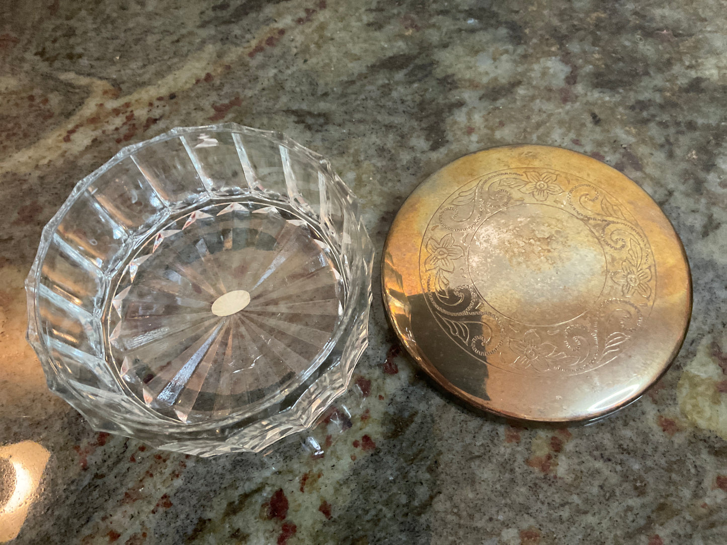 Vintage Round Trinket Box Glass/SilverPlate