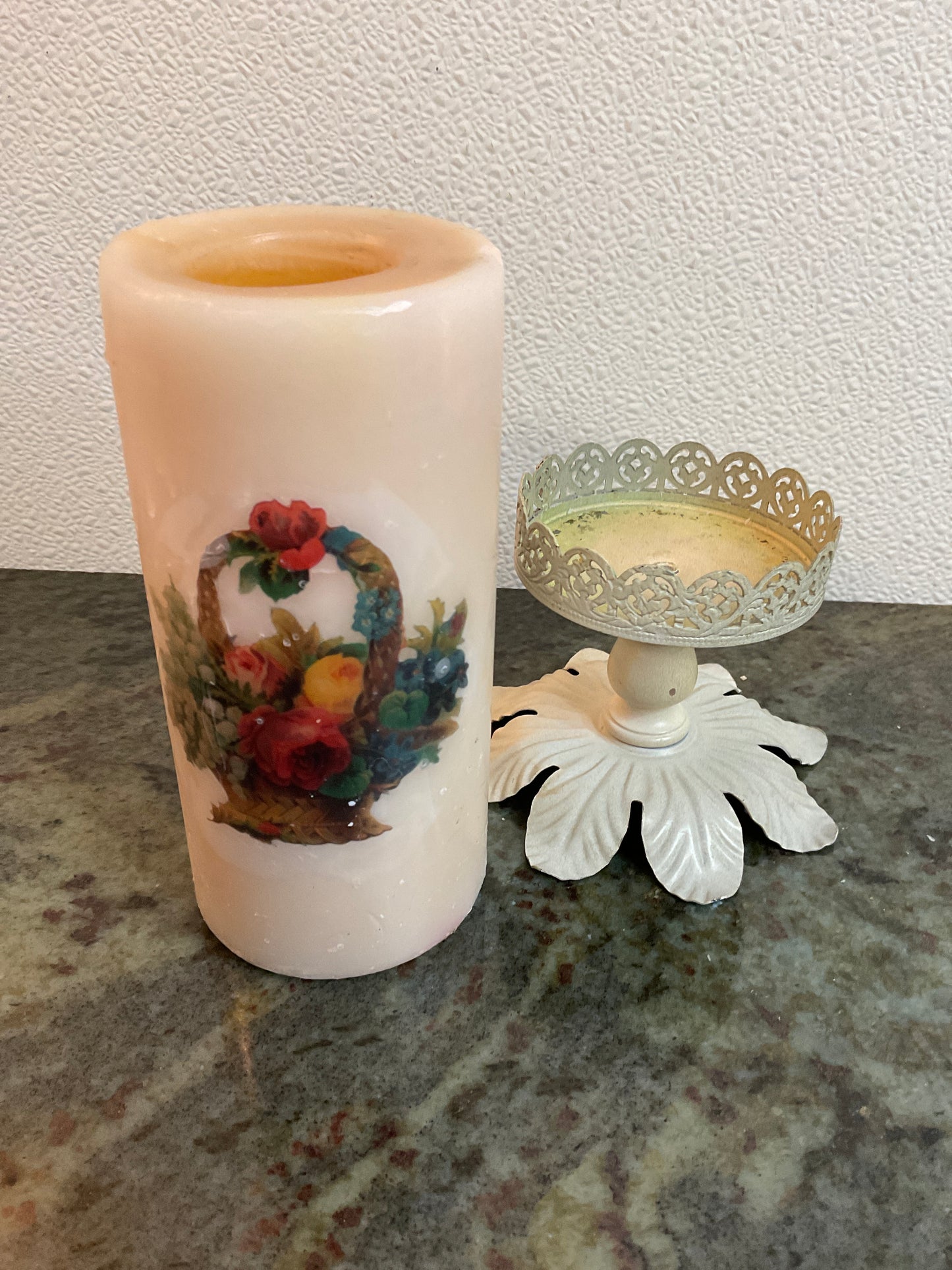Vintage Tin Candle Holder With Candle